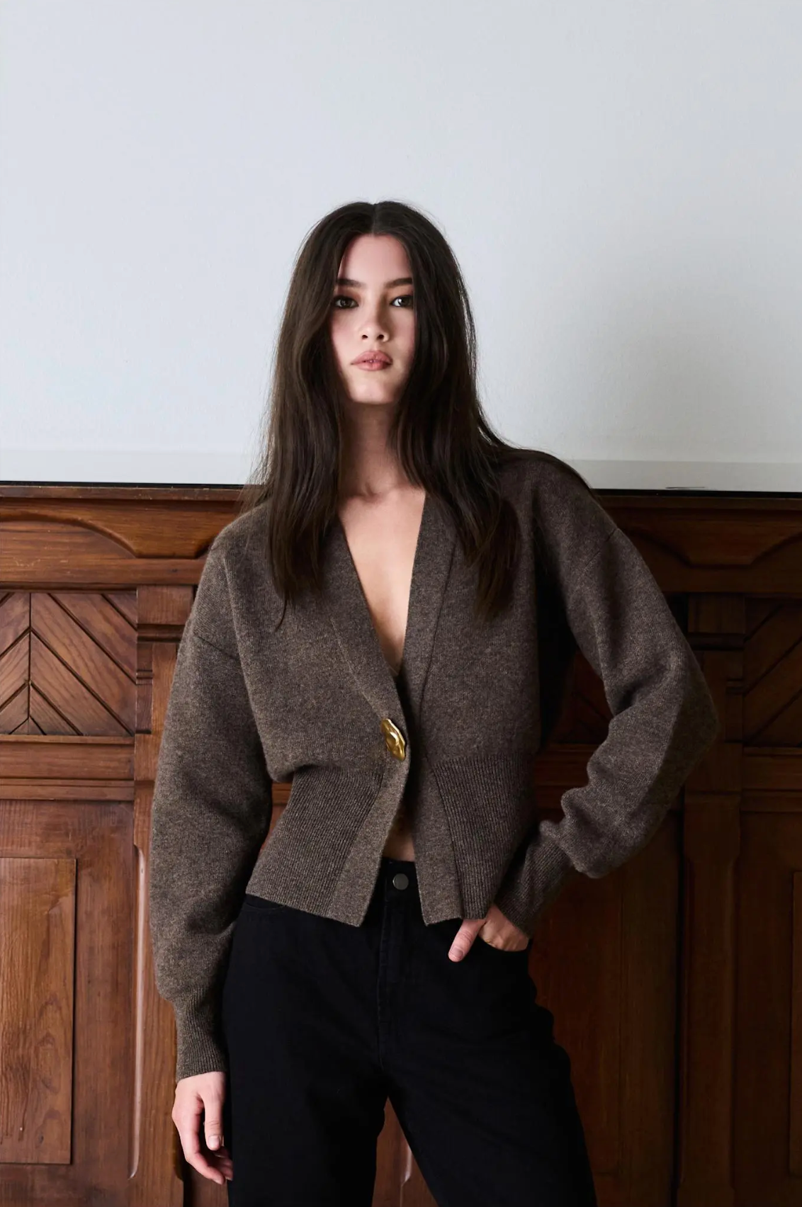 Vesper Merino Cardigan Brown Melange Gensere